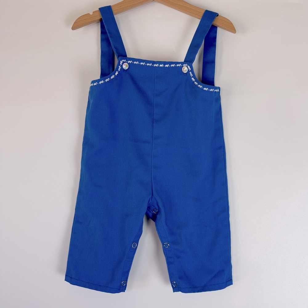 VTG Blue Baby Overalls with Elephants Embroidered Embroidery